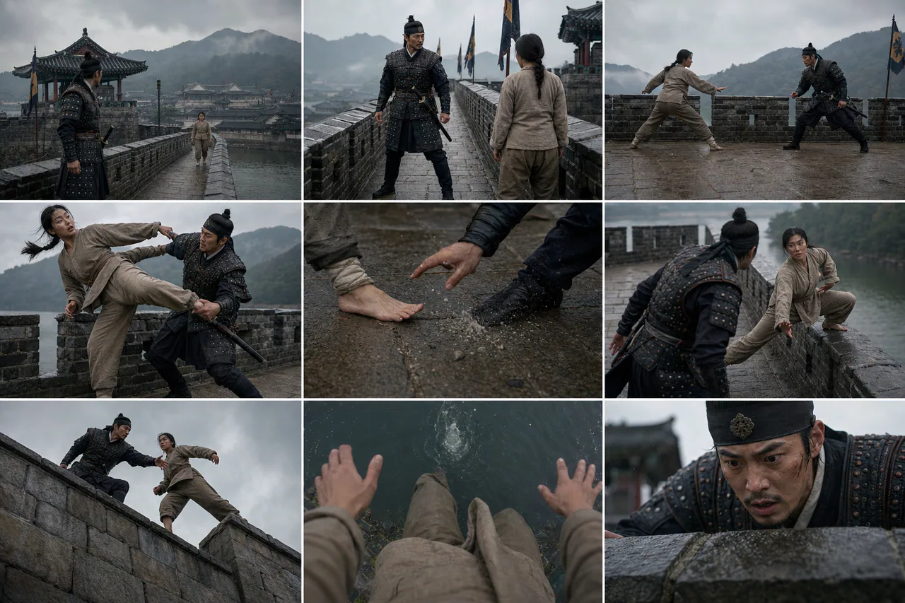 Nine-shot ultra-realistic documentary-style historical action storyboard